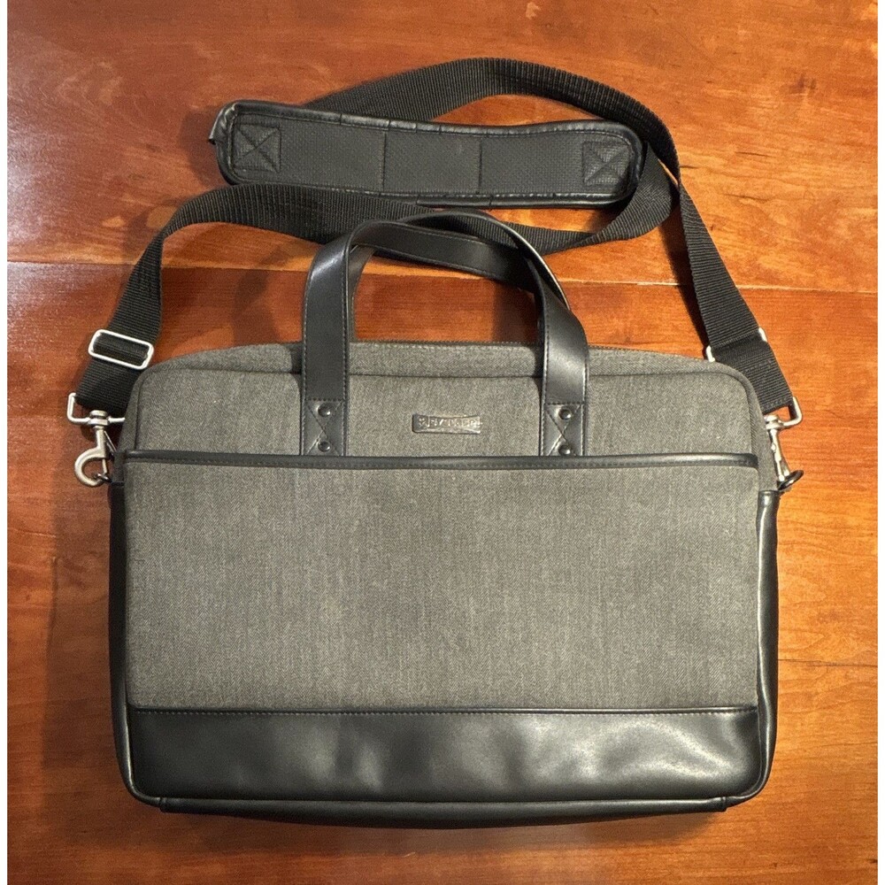 Evecase Herringbone Laptop Briefcase Padded Adjustable Strap 16x11x3 Gray